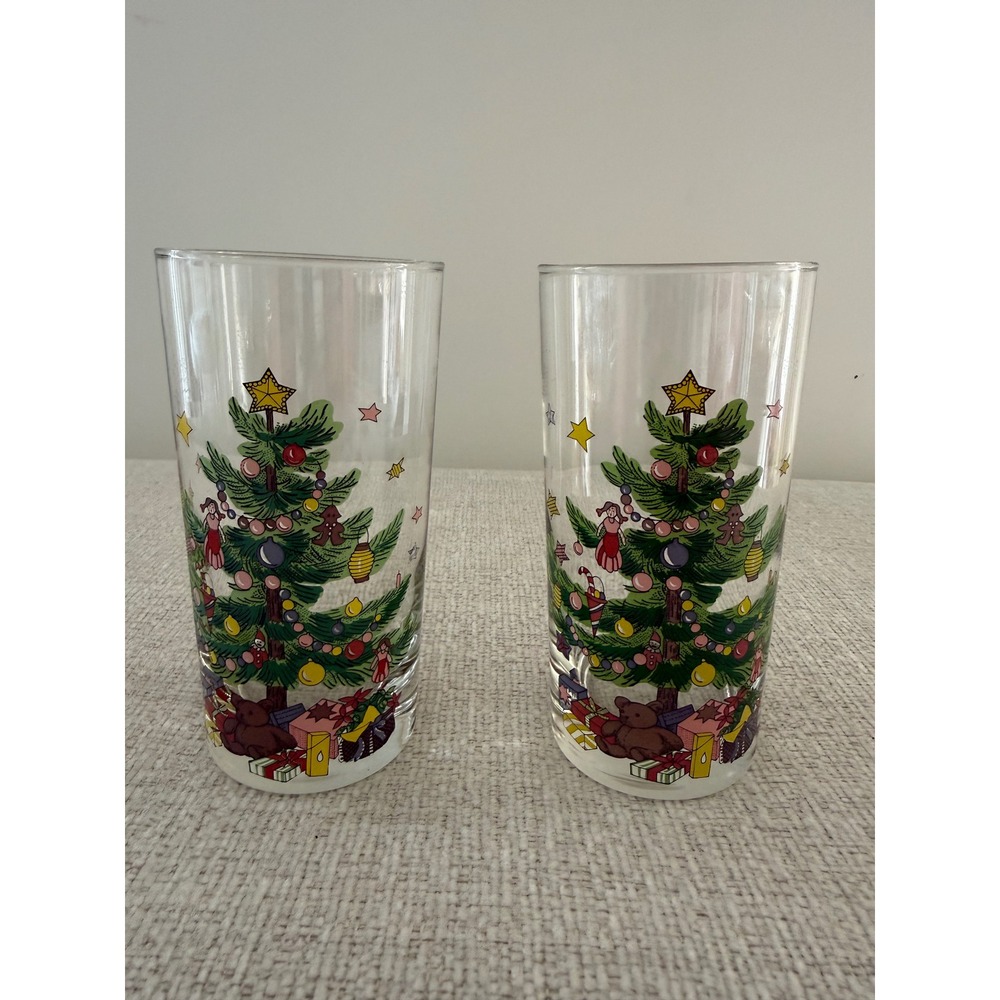 2 Vintage Nikko Christmas Happy Holidays 12 Oz Highball Tumblers Glasses